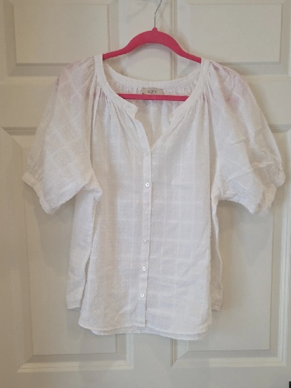 LOFT White Dot-Textured Button Front Blouse